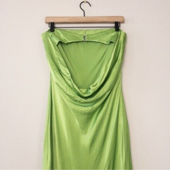 Bec + Bridge Moon Dance Strapless Dress 10 Sweet Pea Green Satin Cutout Draped - Picture 11 of 12